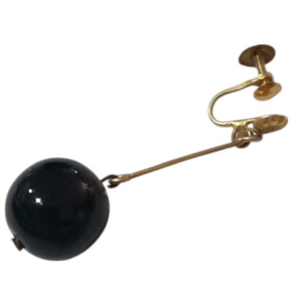 Black Onyx Ball Drop Earrings Screw-on Fasteners Gold Tone Wire - Picture 5 of 5